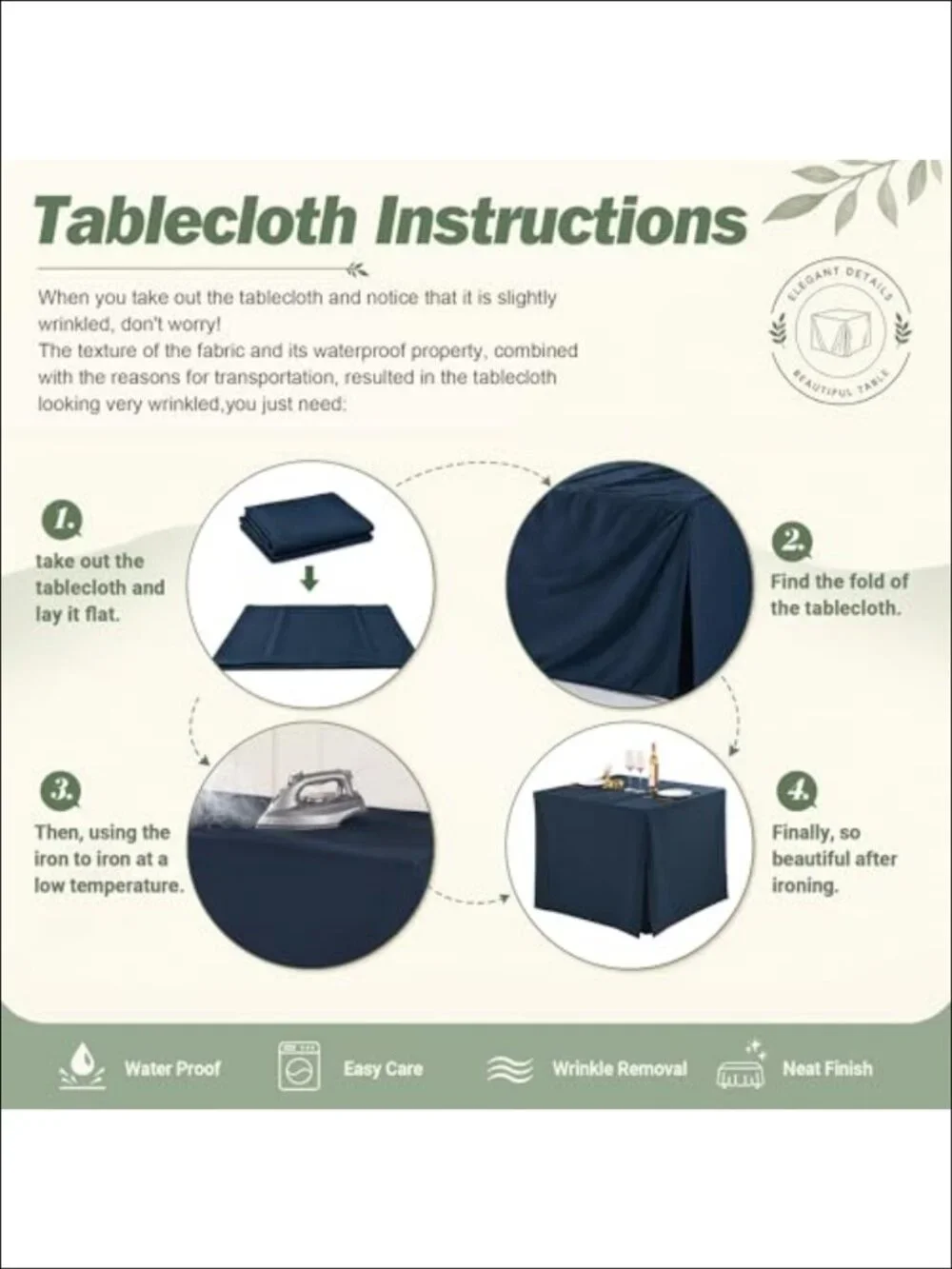 Fitted Tablecloth for 6 Foot Rectangle Table 72x30 Polyester Waterproof